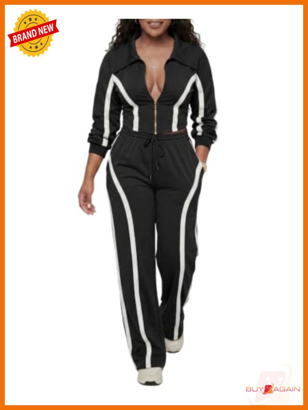 Women's 2 Piece Tracksuit Set Striped Zip Jacket Wide Leg Pants Athleisure